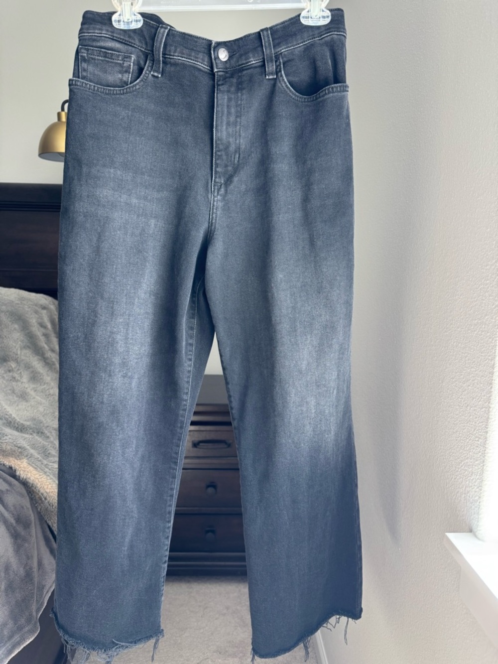 Joe's Jeans Crop Wide Leg Raw Hem High-Rise Denim - Washed Black - Size 32